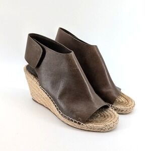 Celine Paris Brown Leather Espadrille Wedge Sandals Open Toe Slingback Size 38